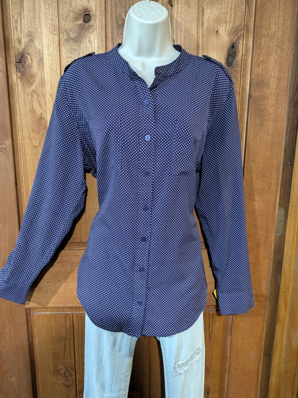 Apt. 9 Purple and White Diamond Pattern Button-Down Blouse